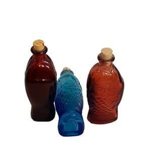 VINTAGE WHEATON TRIO FISH GLASS BOTTLE FLASK WITH CORK